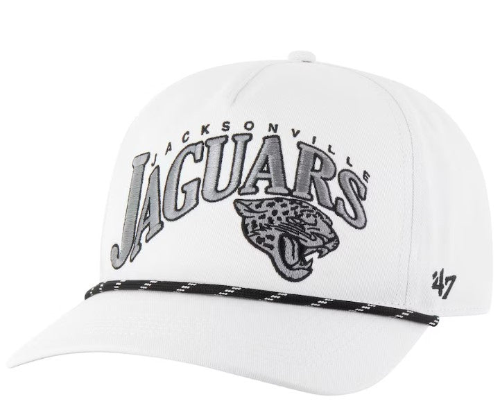 Jacksonville Jaguars '47 White Wave Speckle Hitch Rope Adjustable Hat with braided rope and snapback closure