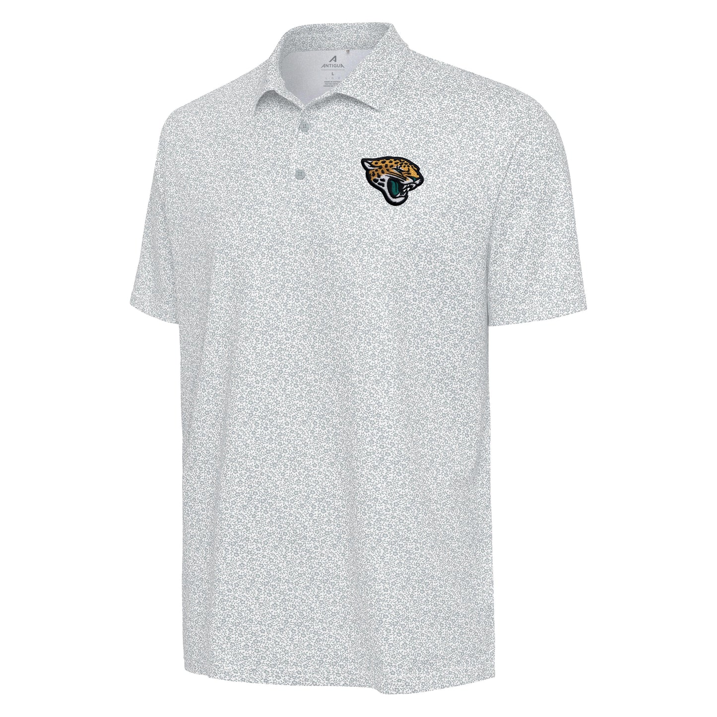Jacksonville Jaguars Field Disty White Floral Polo. Antigua