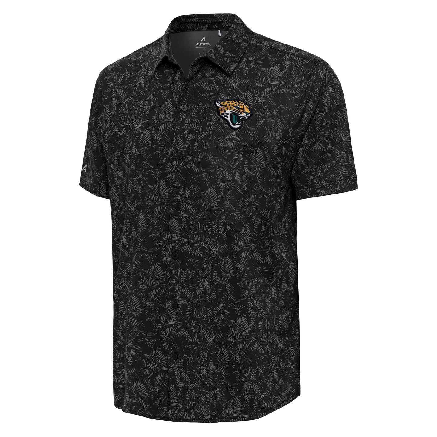 Jacksonville Jaguars Lush Button Down Palm Print Black Antigua