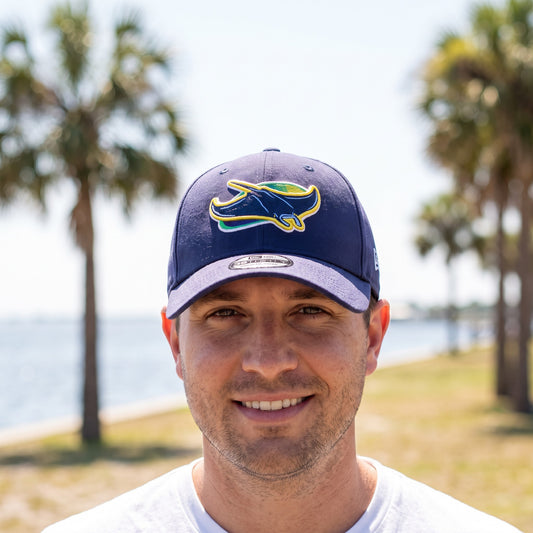 Tampa Bay Rays New Era Player Replica 39Thirty Adjustable Hat - Navy - on-model lifestyle photo