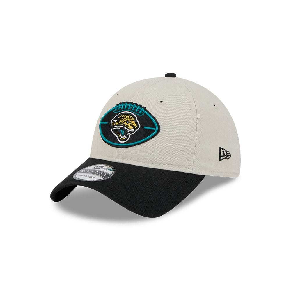 Jacksonville Jaguars New Era 2024 Sideline Historic Stone 9Twenty adjustable hat with low-profile crown and pre-curved visor