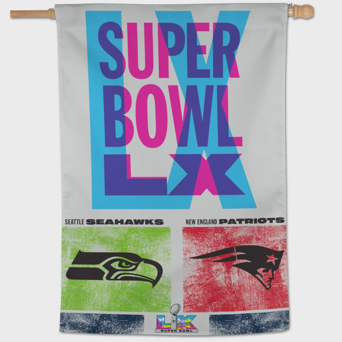 Super Bowl Dueling Vertical Flag: Patriots vs. Seahawks 28" x 40" - officially licensed fan gear