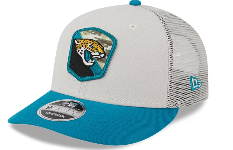 NFL Jacksonville Jaguars New Era Stone/Teal 2023 Salute To Service Low Profile 9FIFTY Snapback Hat