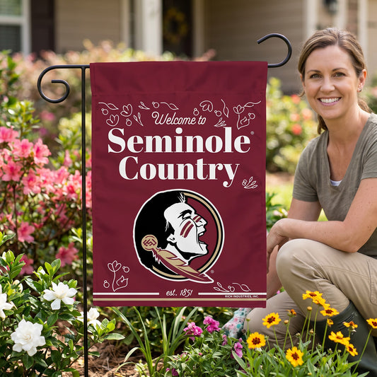 NCAA Florida State Seminoles Rico Welcome to Seminole Country 13x18 Garden Flag - on-model lifestyle photo