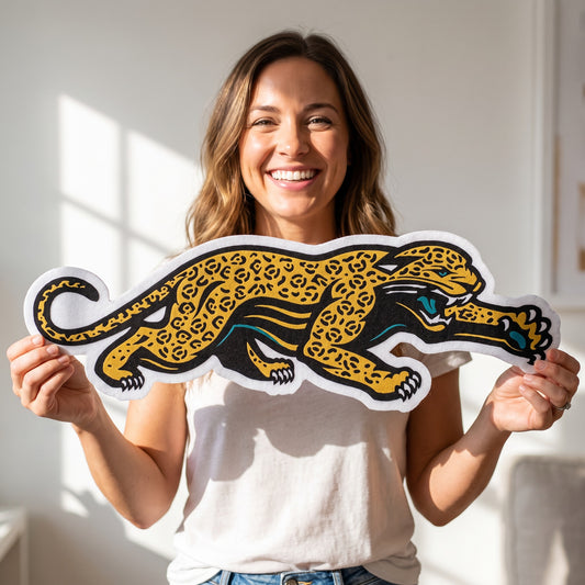 NFL Jacksonville Jaguars Rico Retro Prowler Shape-Cut Felt Pennant - on-model lifestyle photo