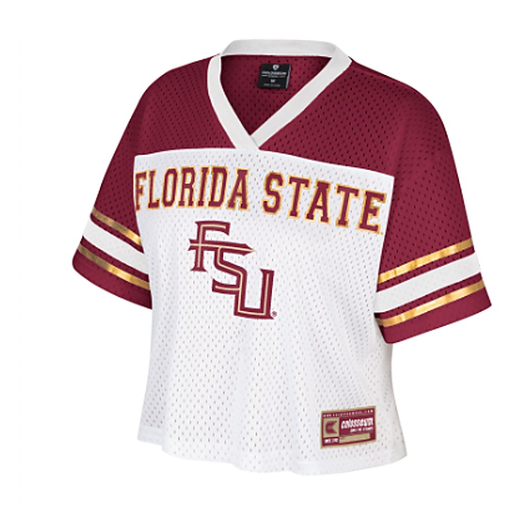 Women's Colosseum White Florida State Seminoles Treasure Cropped Football Jersey Size: Large