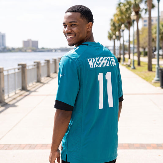 NFL Jacksonville Jaguars Nike Parker Washington Teal Game Jersey - on-model lifestyle photo