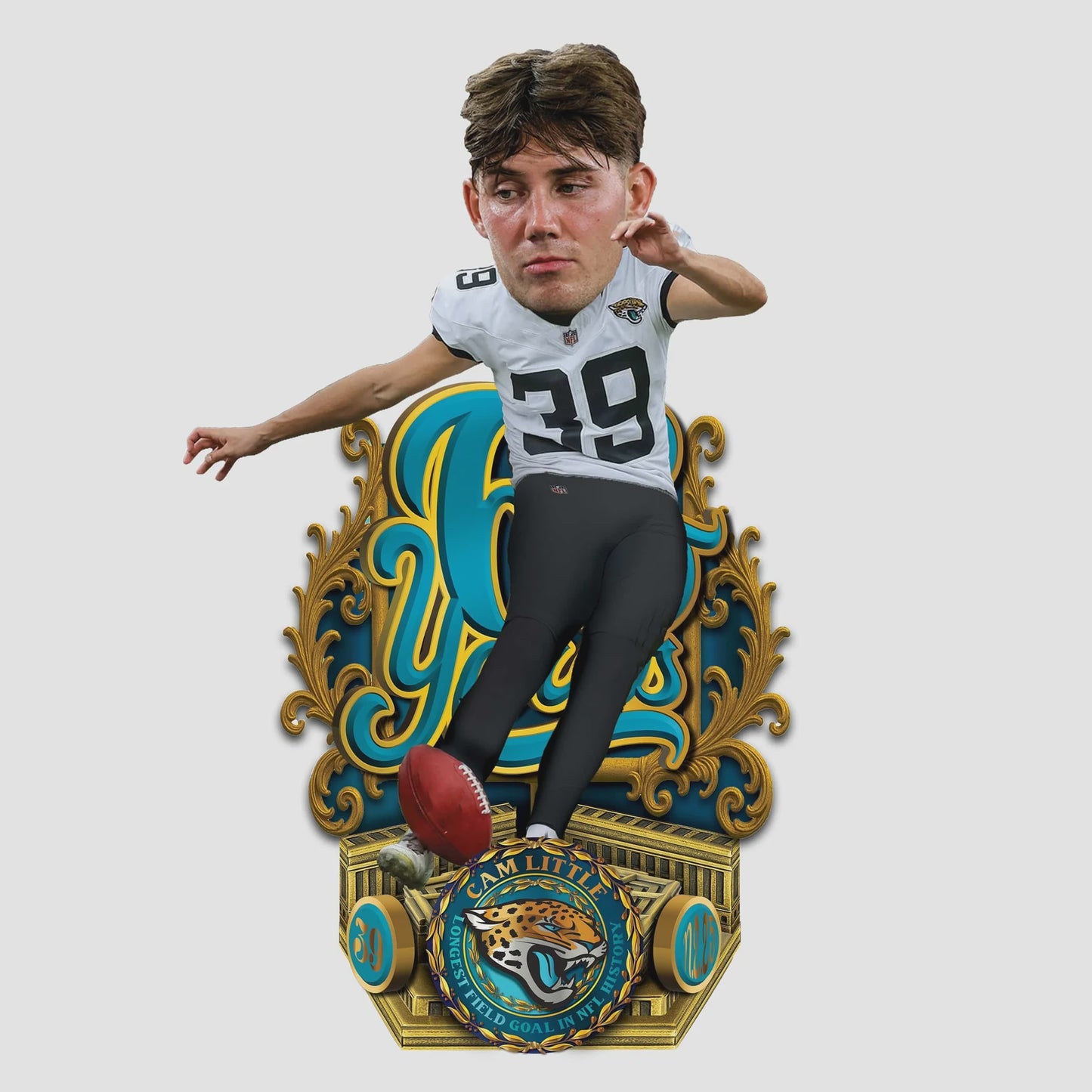 CAM LITTLE JACKSONVILLE JAGUARS 68 YARD LONGEST FIELD GOAL IN NFL HISTORY BOBBLEHEAD