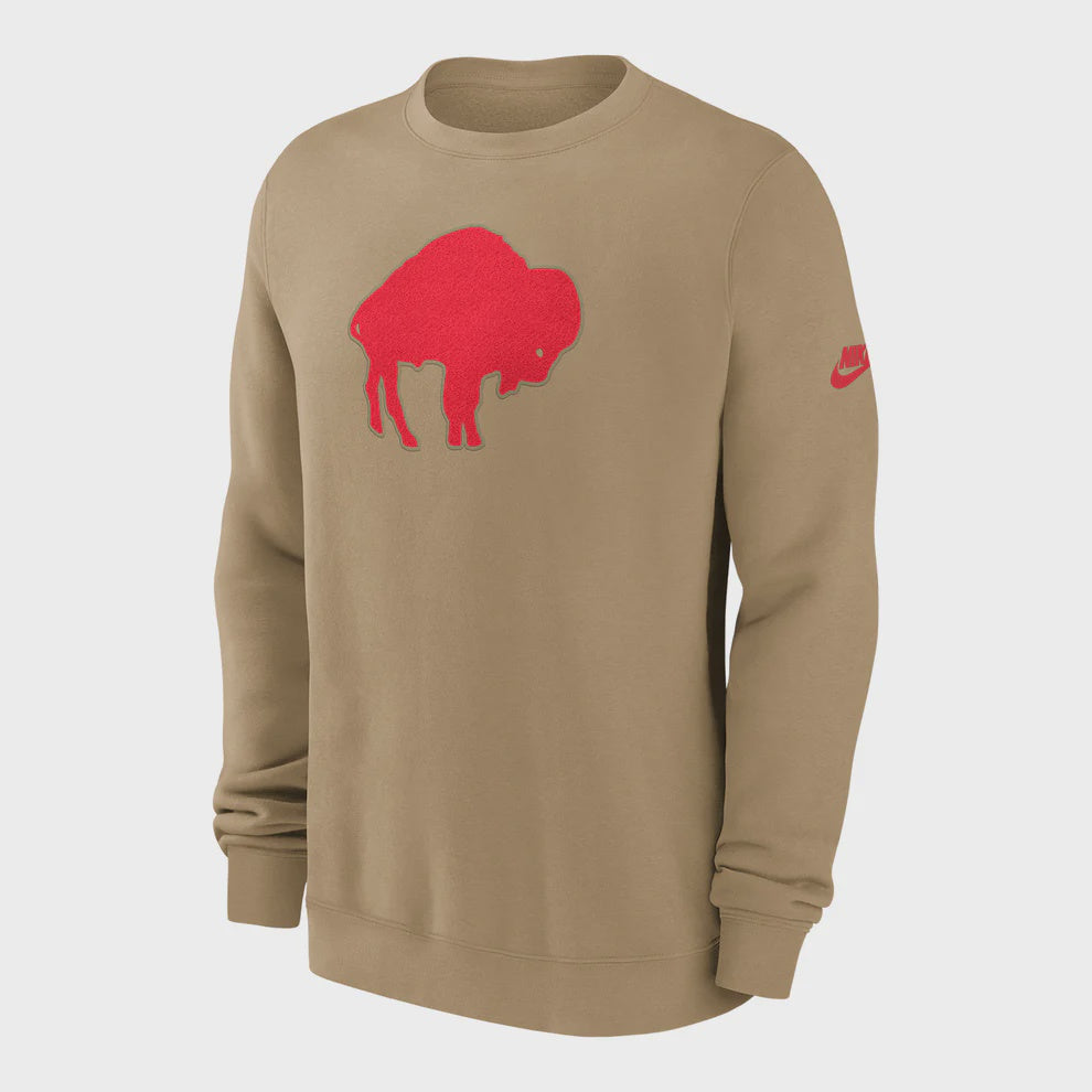 Buffalo Bills Nike Rewind Classic Logo Crew Neck Khaki
