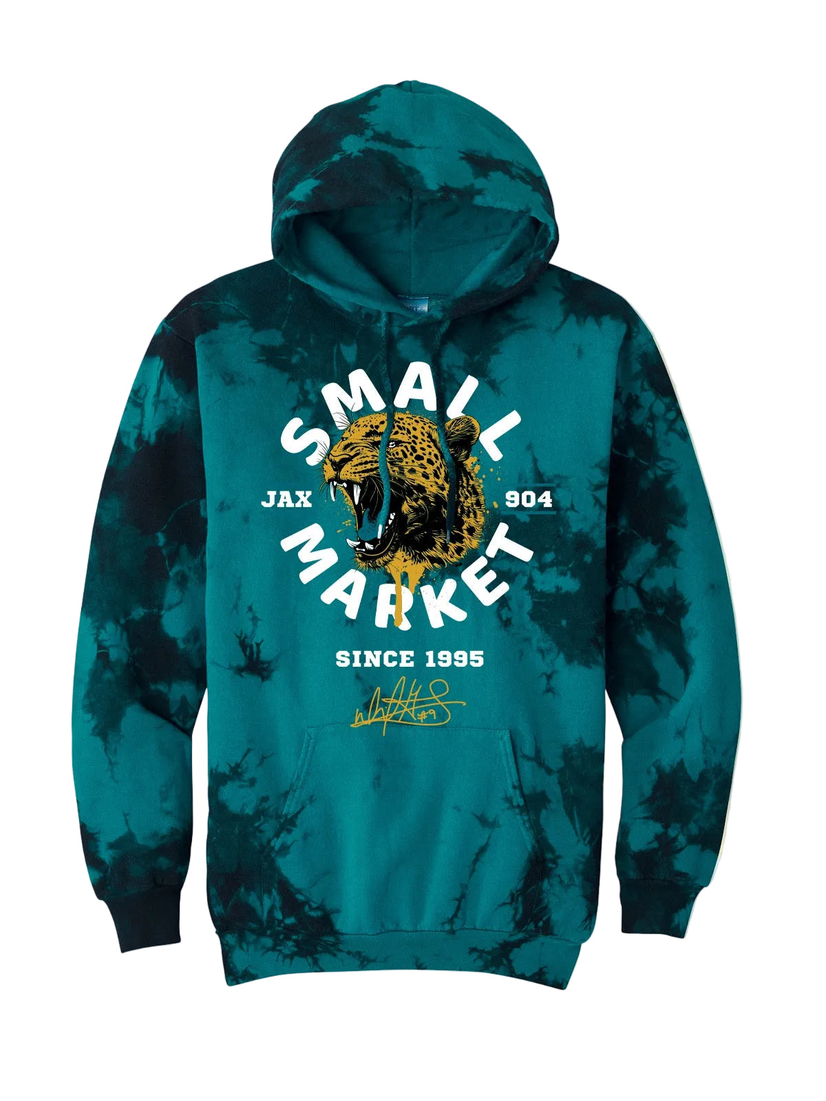 Jacksonville Jaguars Just A Small Market Team By David Garrard Teal Black Tie Dye Hoodie