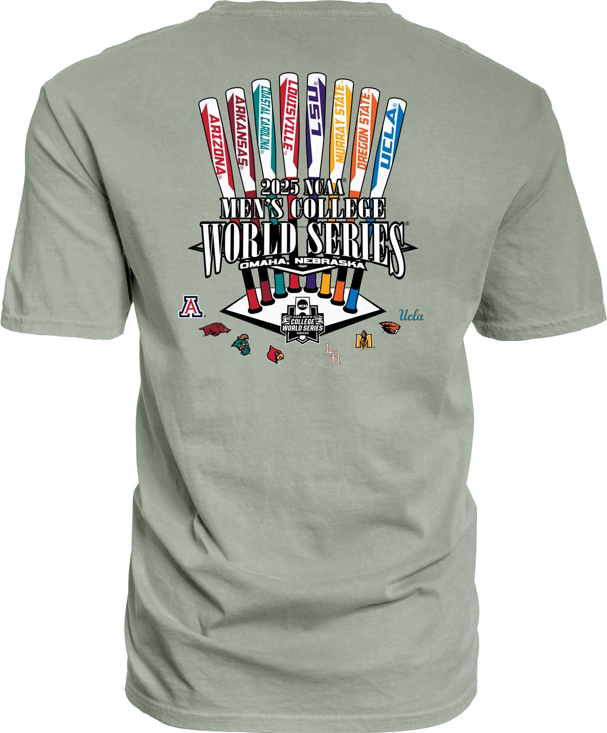 NCAA Mens College World Series 2025 8 Team Fee Post Pale-Jade T-Shirt