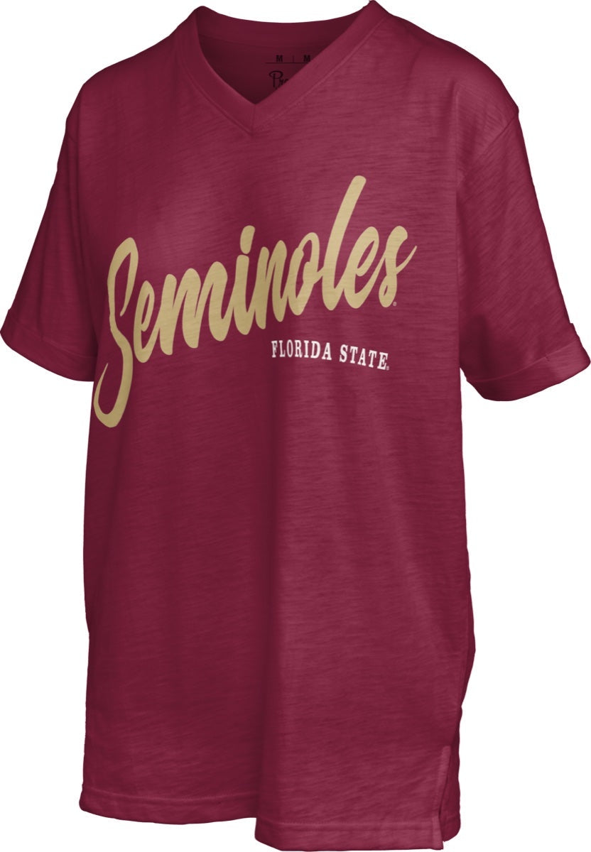 NCAA Florida State Seminoles Pressbox Hometeam Garnet V-Neck Slub Top
