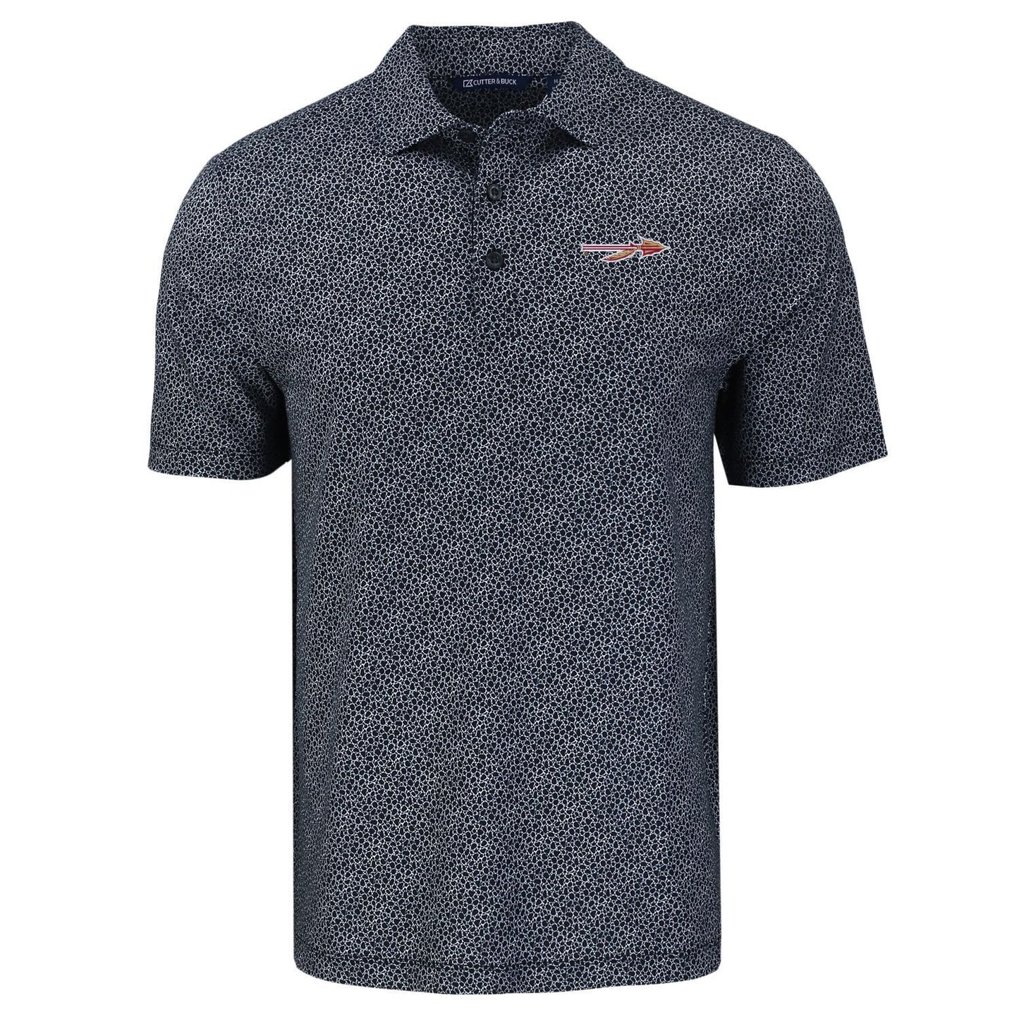 NCAA Florida State Seminoles Cutter & Buck Black/White Pike Recycled Pebble Print Mens Polo