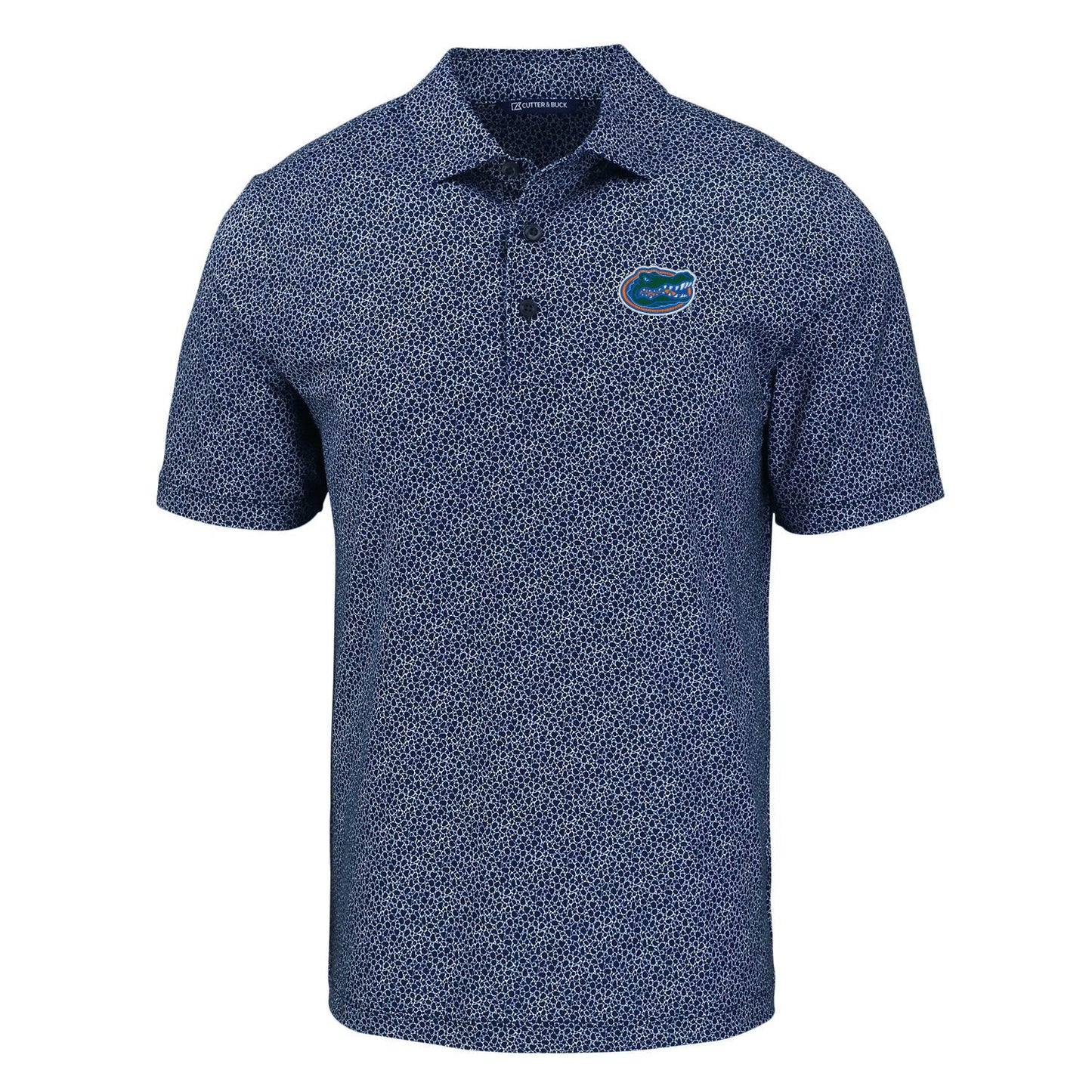NCAA Florida Gators Cutter & Buck Navy Blue/White Pike Recycled Pebble Print Mens Polo