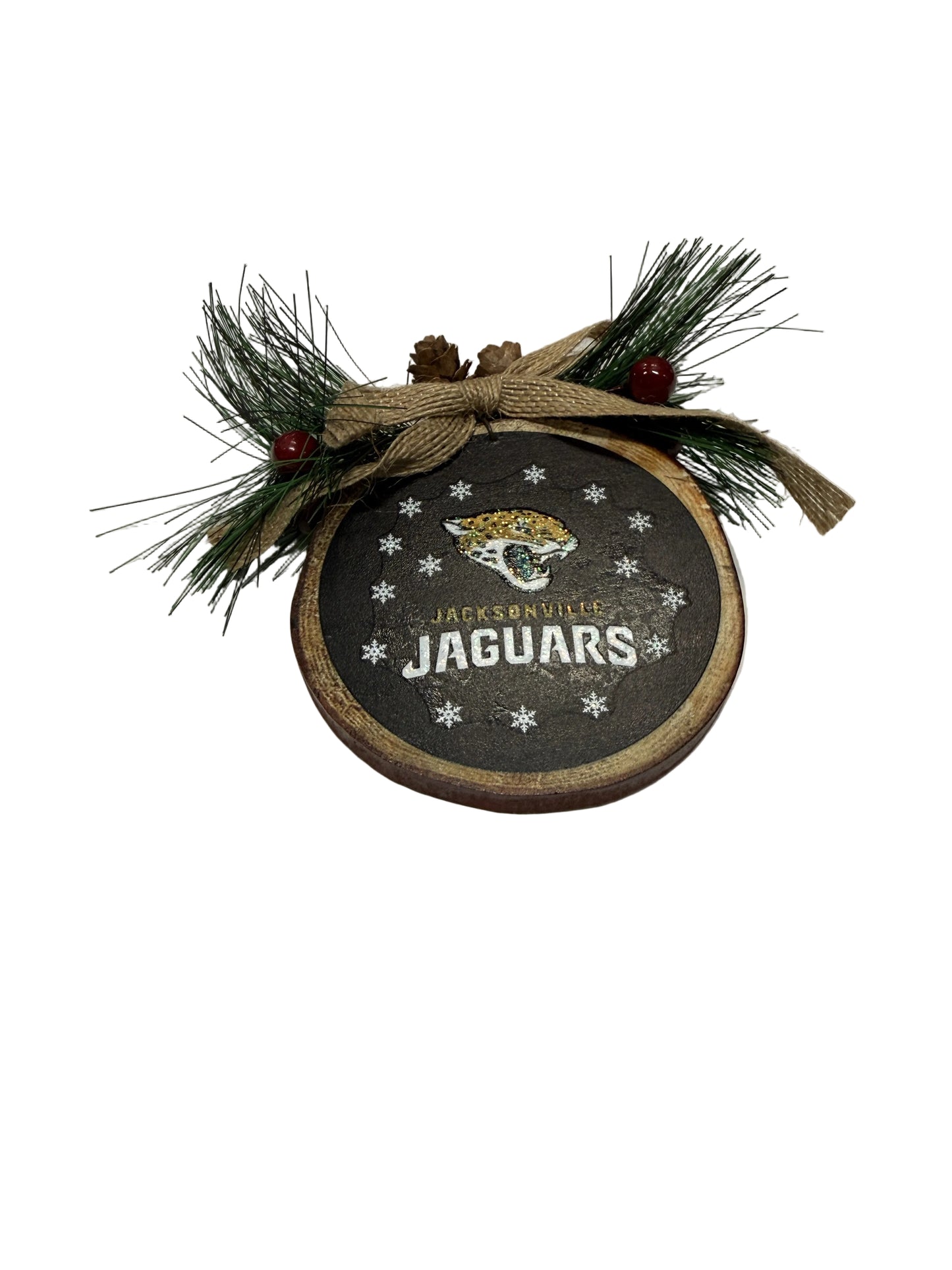 JACKSONVILLE JAGUARS GLITTER WOOD STUMP ORNAMENT