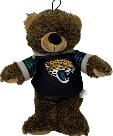 Jacksonville Jaguars plush bear wearing team hoodie, official licensed merchandise, cozy and cuddly fan collectible