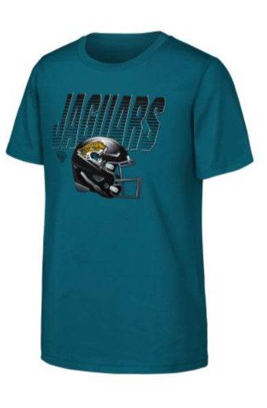 Jacksonville Jaguars YOUTH Teal Helmet Head First T-Shirt - officially licensed fan gear