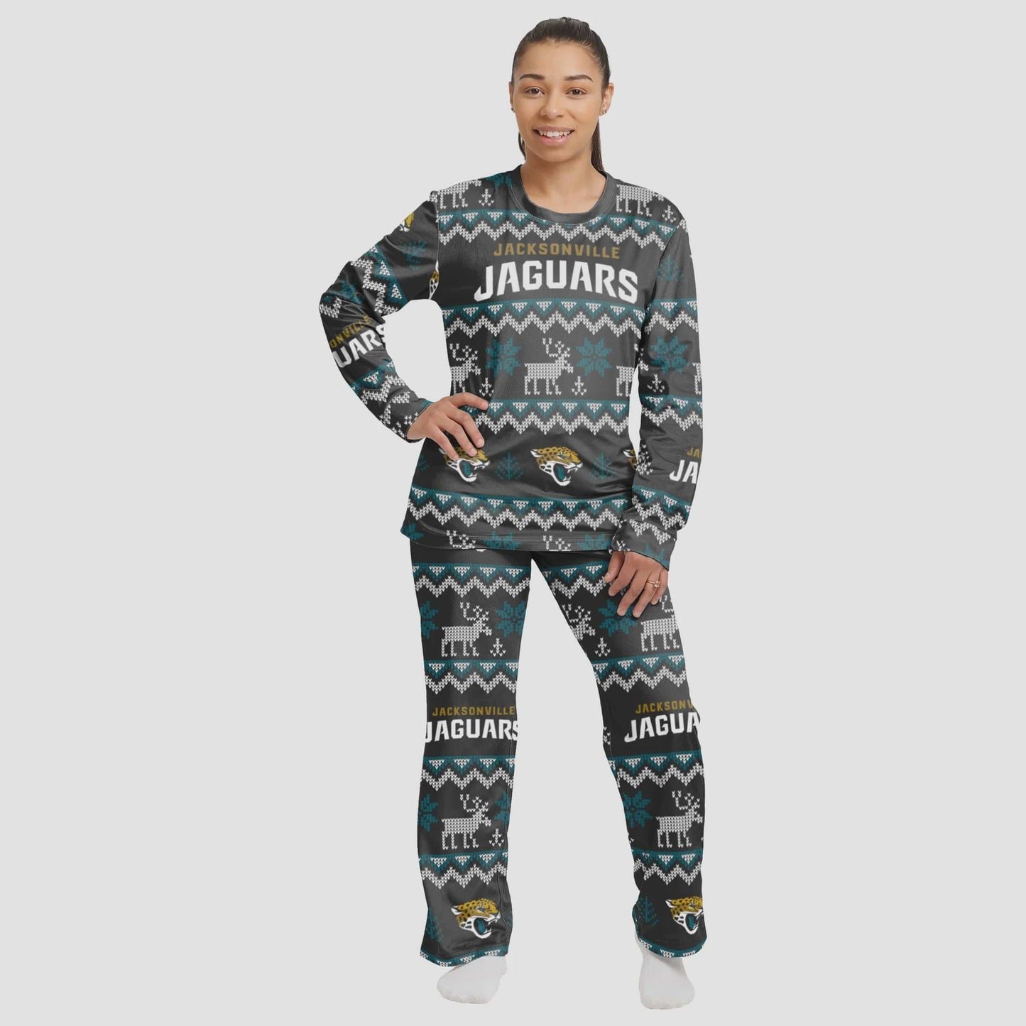 JACKSONVILLE JAGUARS UGLY SWEATER FAMILY HOLIDAY PAJAMAS - WOMENS