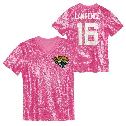 JACKSONVILLE JAGUARS TREVOR LAWRENCE #16 SEQUINED PINK TOP DRSS