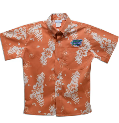 University of Florida Gators Vive La Fete Youth Boys Hawaiian Short Sleeved Collared Shirt