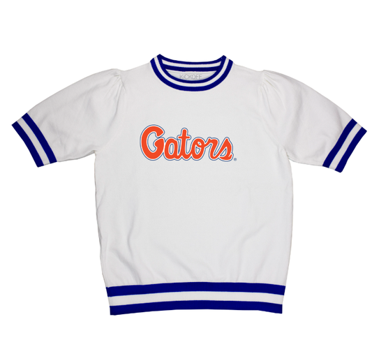 University of Florida Gators Ladies Sequins Varsity Short Sleeve Sweater Striped Neckline Crop