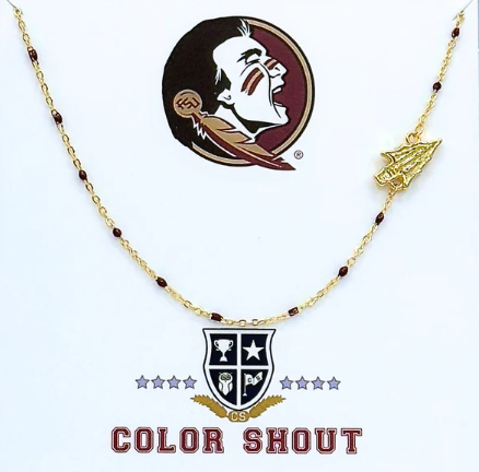 Florida State Seminoles Color Shout Side Set Spear Gold Logo Necklace
