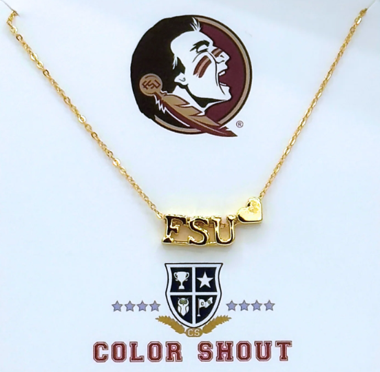 Florida State Seminoles Color Shout Gold FSU Logo Heart Logo Necklace