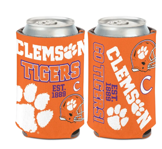 Clemson Tigers Wincraft Scatter Logos Can Cooler 12oz - officially licensed fan gear