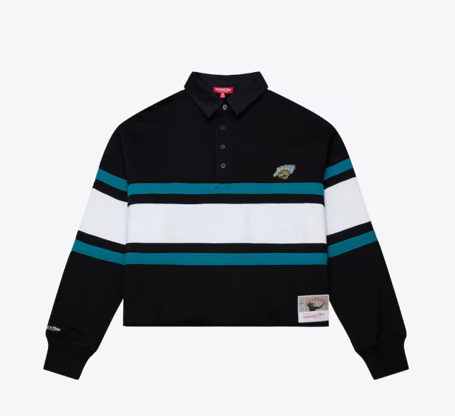 Jacksonville Jaguars Mitchell & Ness Women's Throwback Cropped Long Sleeve Rugby Polo - Black - officially licensed fan gear