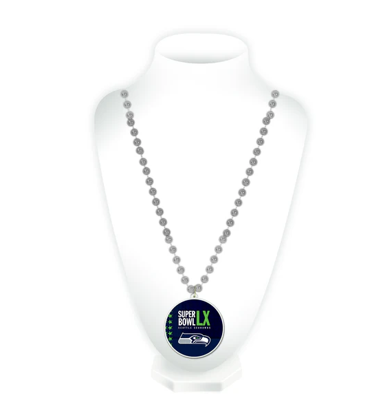 Seattle Seahawks 2026 Super Bowl LX Bound Beads with Medallion - officially licensed fan gear