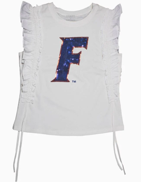 University of Florida Gators Capri Designs Women's Sequins Ruffle Short Sleeve - officially licensed fan gear