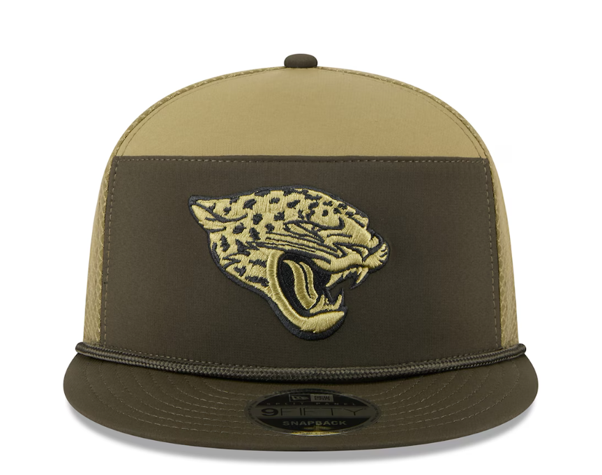 Jacksonville Jaguars Men's New Era Dark Green 2025 Salute to Service Split Panel 9FIFTY Snapback Hat