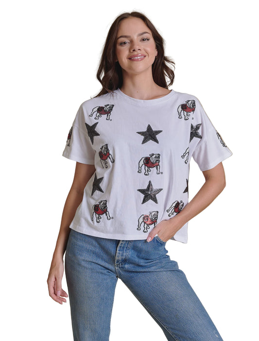 NCAA Georgia Bulldogs The All Over Sequin Boxy Tee