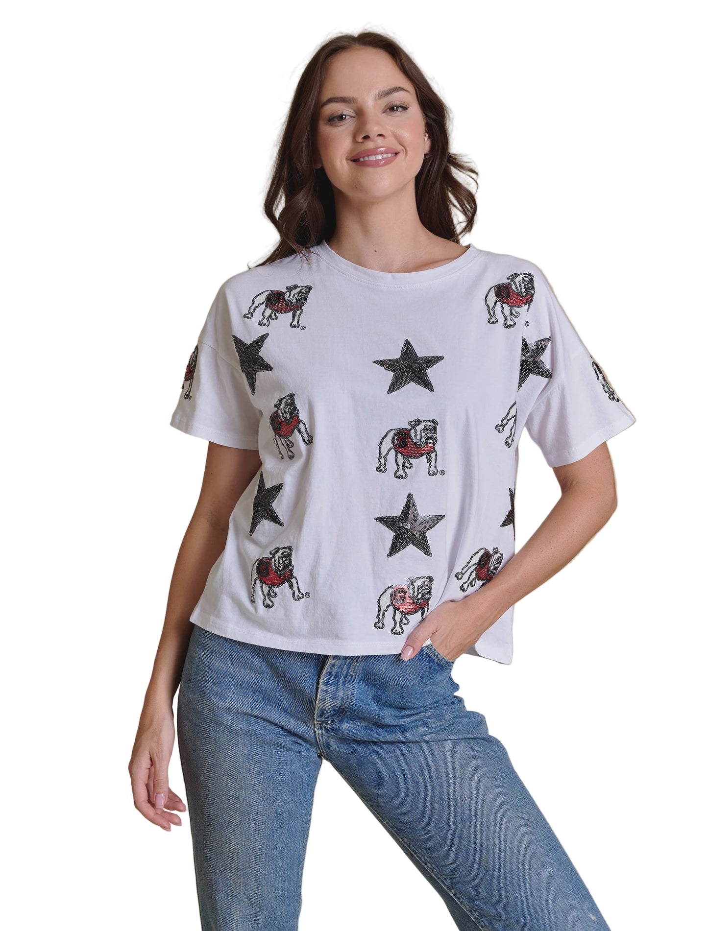NCAA Georgia Bulldogs The All Over Sequin Boxy Tee