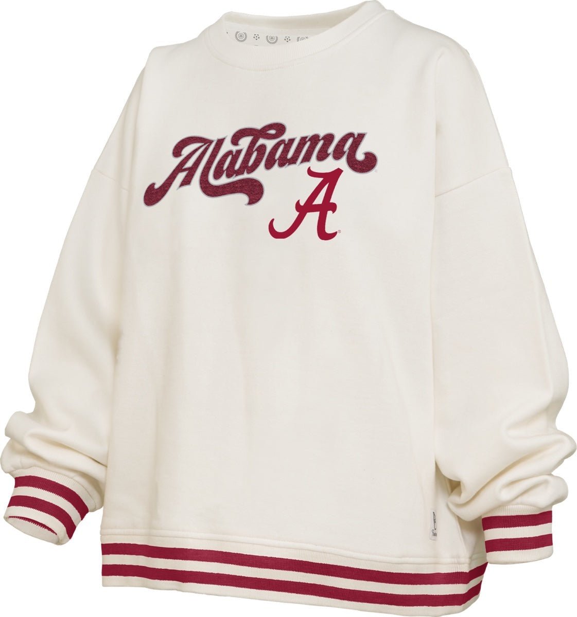 NCAA Alabama Crimson Tide Pressbox Bonanza Chenille Ivory Oversized Fleece Crew
