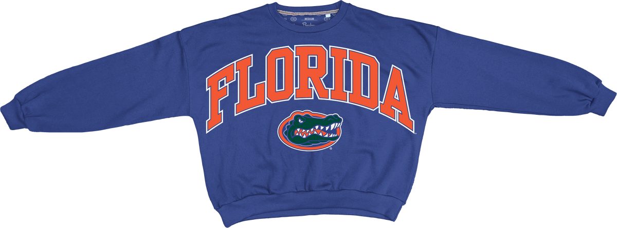 NCAA Florida Gators Pressbox Deep Basic Arch Logo Sweeper Royal Oversized Fleece Crew