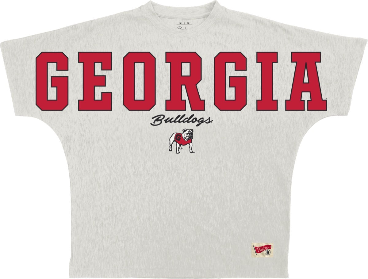 NCAA Georgia Bulldogs Pressbox Flannigan Modesto Oatmeal Oversized Crew Tee