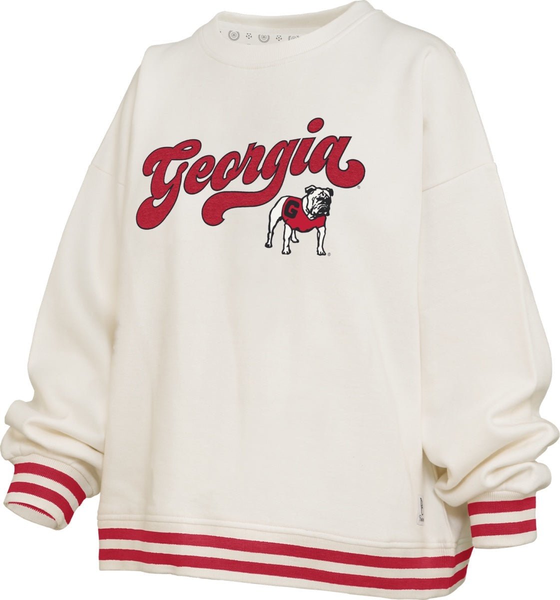 NCAA Georgia Bulldogs Pressbox Bonanza Chenille Ivory Oversized Fleece Crew