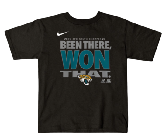 Jacksonville Jaguars Nike Child 2025 AFC South Division Champs Locker Room T-Shirt Child - officially licensed fan gear