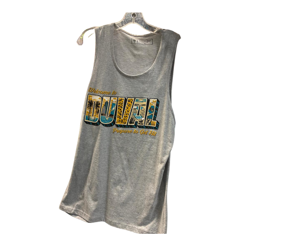 Jacksonville Prints R Us Welcome to Duval Prepare to Get Hit Tank - Grey