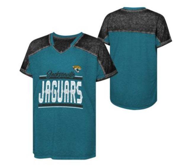 Youth girls Jacksonville Jaguars V-neck shirt in relaxed fit, sizes YS to YXL