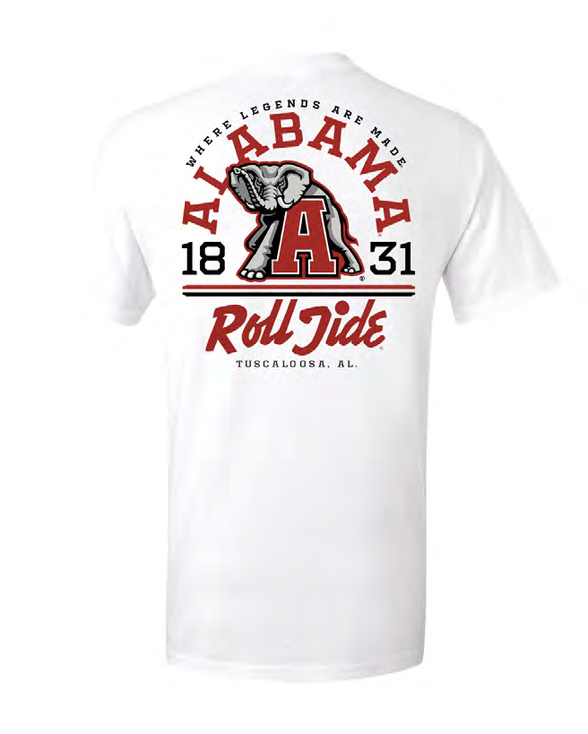 NCAA Alabama Crimson Tide Campus Collection Arched Where Legends Short Sleeve Tee White