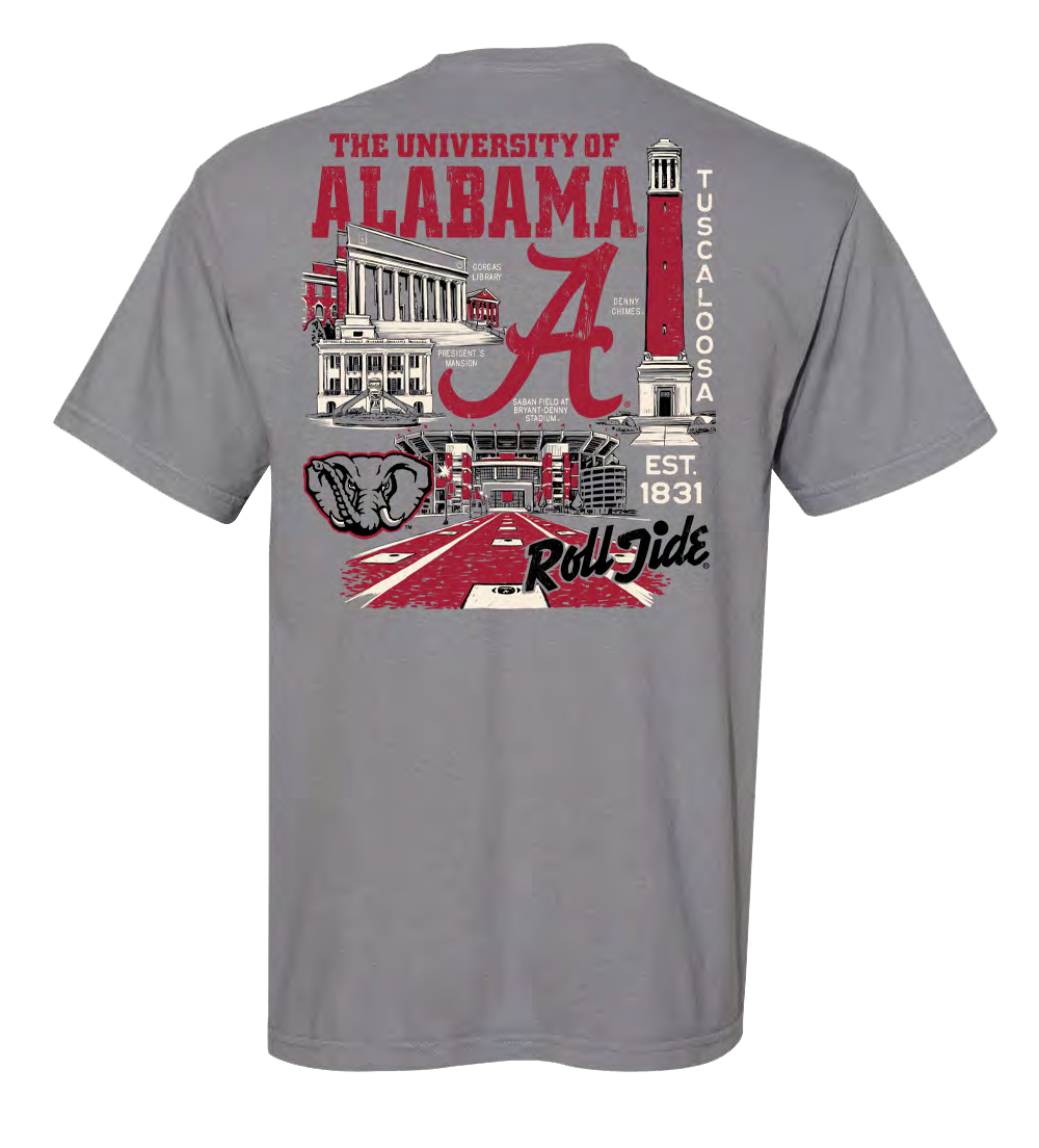 NCAA Alabama Crimson Tide Campus Collection Campus Buildings Comfort Colors Tee Granite