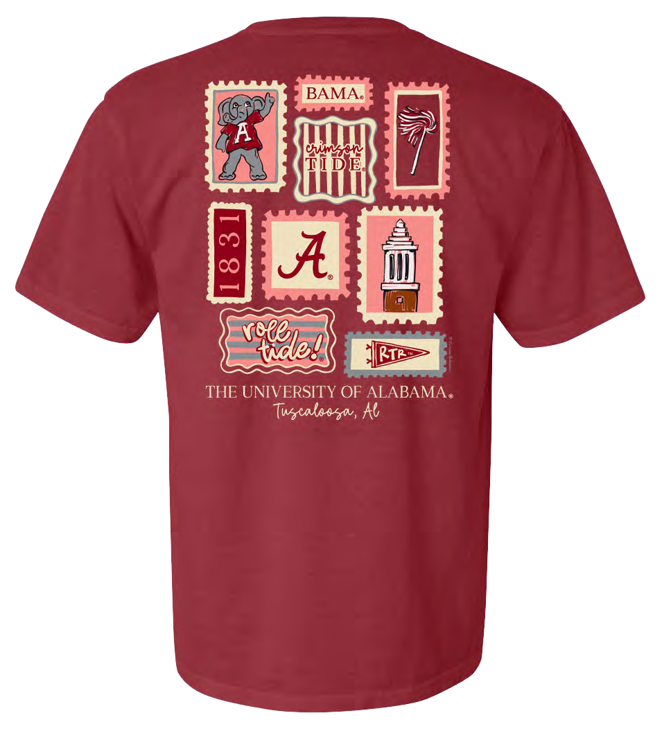 NCAA Alabama Crimson Tide Campus Collection Stamp Collage Comfort Colors Tee Crimson