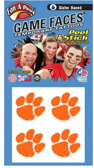 Clemson Tigers Fan A Peel Paw Face Tattoo