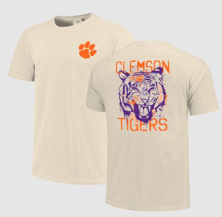 Clemson Tigers Image One Spray Paint Mascot Tee in relaxed fit with artistic spray paint design