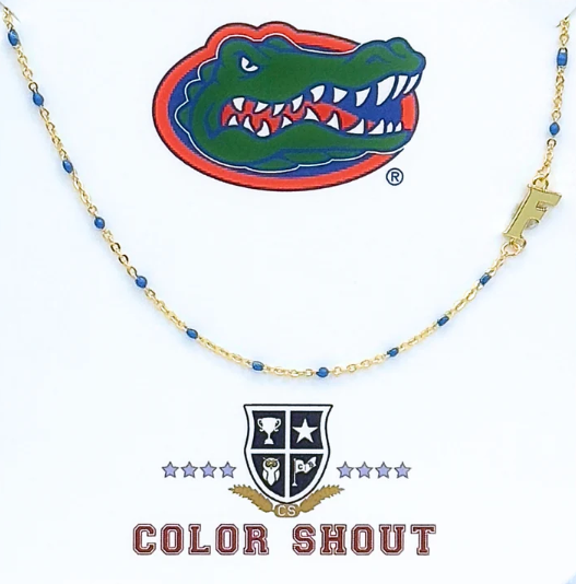 University of Florida Gators Color Shout Side Set "F" Logo with Blue Enamel Necklace