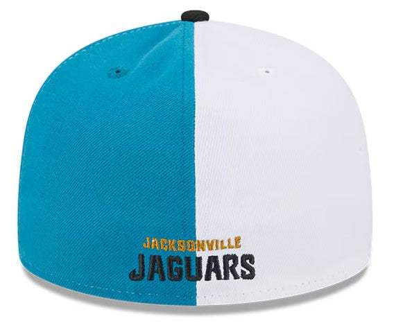 Jacksonville Jaguars New Era 59Fifty teal and black sideline fitted hat showing team logo