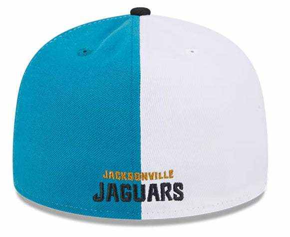 Jacksonville Jaguars New Era 59Fifty teal and black sideline fitted hat showing team logo