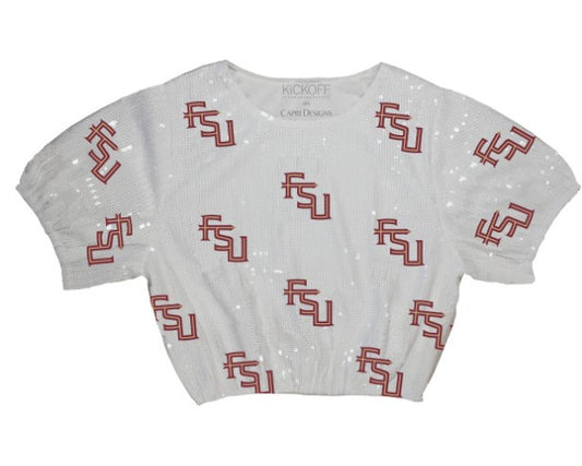 Florida State Seminoles Capri Designs Ladies Sequin Repeater Crop Top - officially licensed fan gear